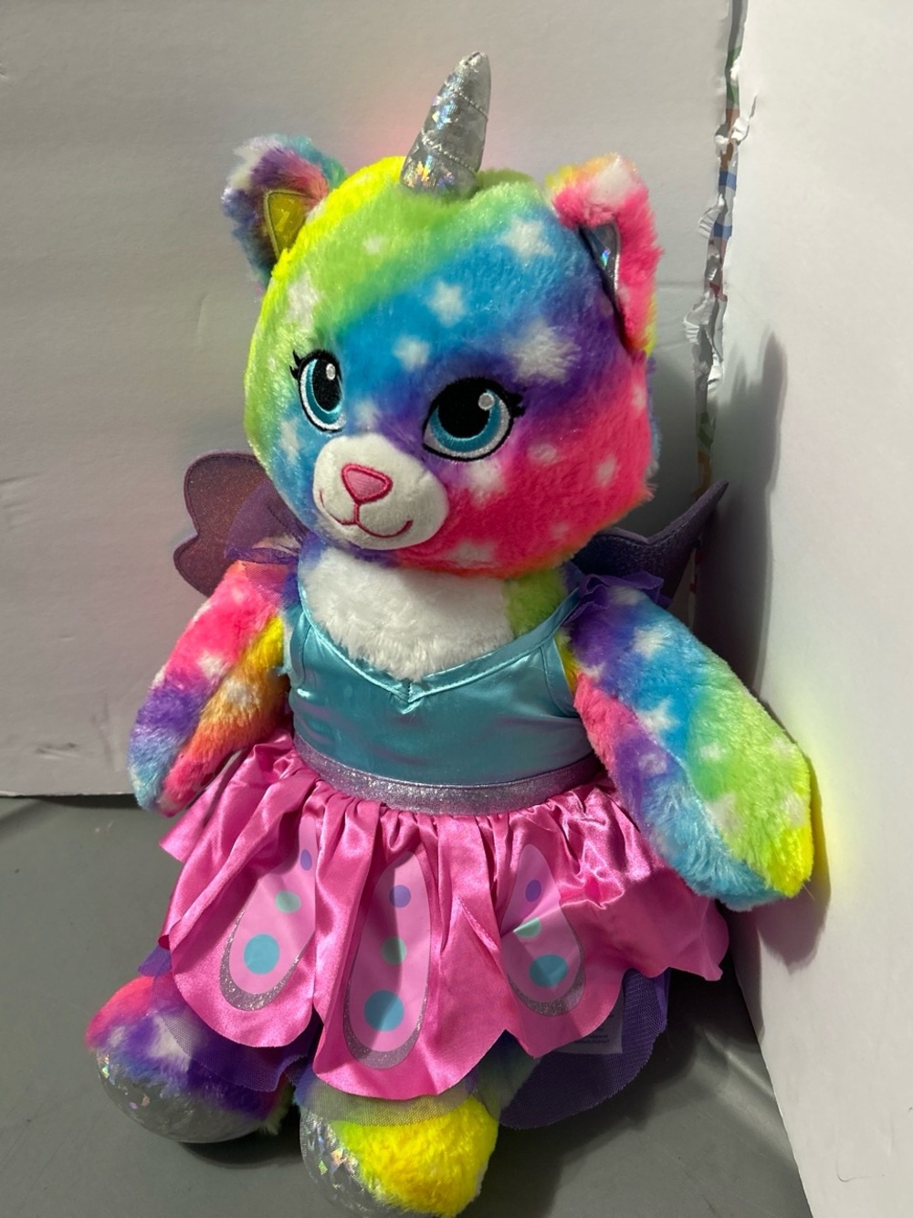 Plush Rainbow Unicorn Bear in Pink Tutu - Magical Multicolor Stuffed Toy